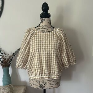 BP. Open Tie Back Gingham Balloon Sleeve Top Women's size 1X